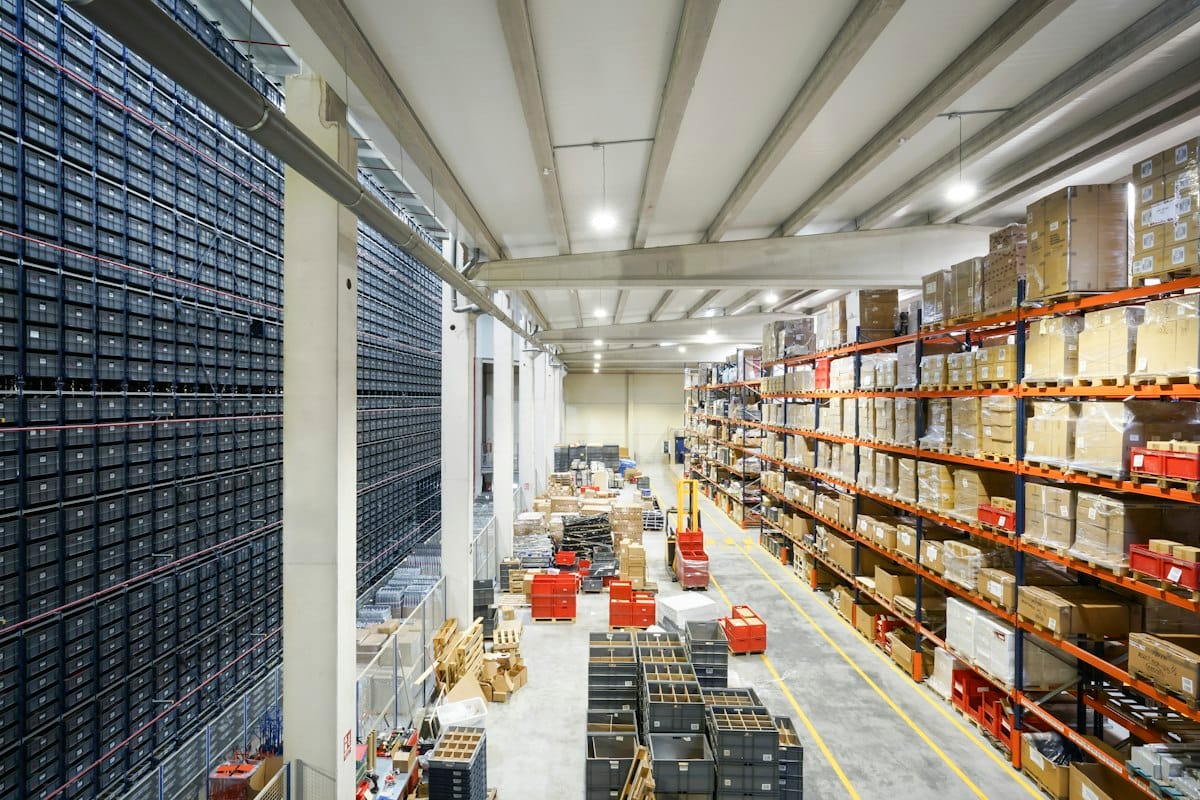 Large warehouse filled with boxes